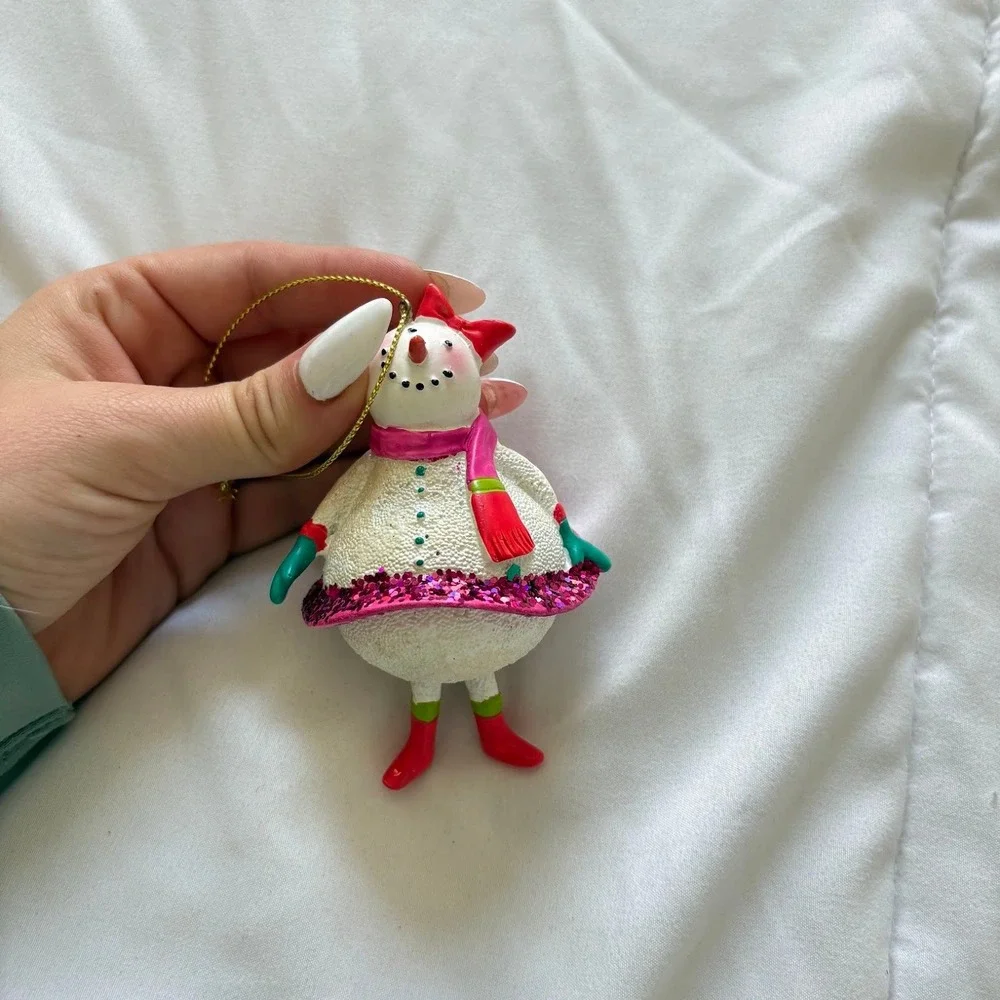 Snowman Girl Christmas Ornament Pink Glitter Tutu Scarf Red Boots Bow Holiday